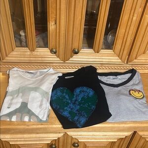 Lauren Moshi T-shirt trio. XS. Peace, heart, smiley face.